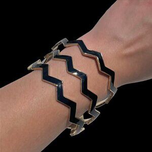 Black & Gold Zig Zag Modern Metals 3 Bracelet Set